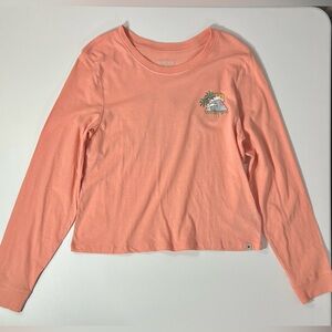 Hurley Peach Pink M Hummel Cropped Top Long Sleeve Shirt, Beach Wave Surf Palm